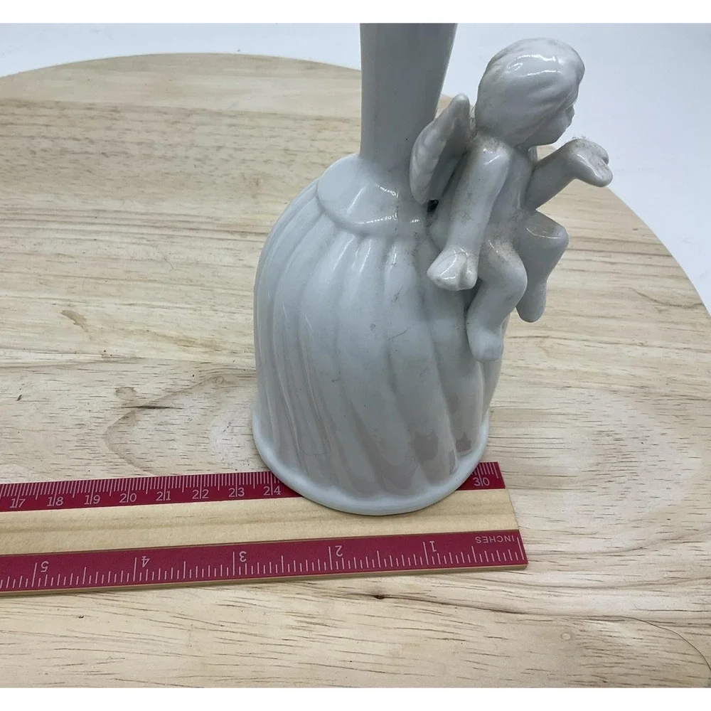 White‎ Ceramic Angel Bell Figurine Cherub Sitting On Bell Decorative Collectible